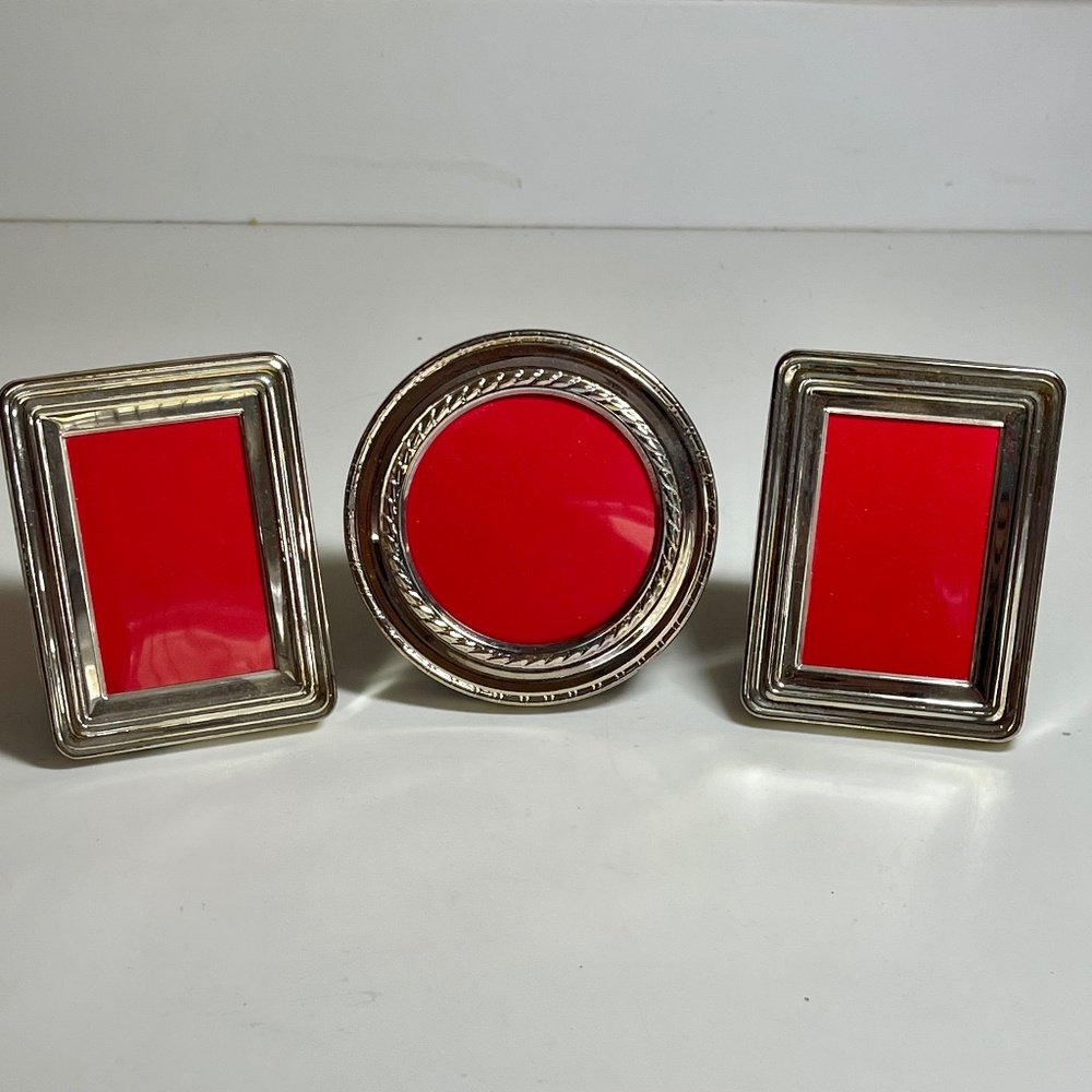 3 Vintage Small Lillian Vernon Silver Picture Frames w/ Stands